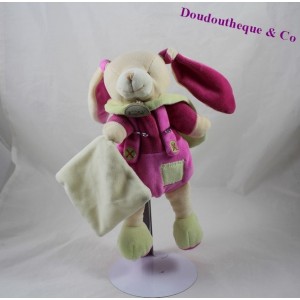 Doudou mouchoir lapin BABY NAT' Les mem pacap rose vert 24 cm