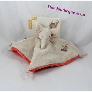 Doudou plat éléphant MOULIN ROTY Les Papoum beige saumon 22 cm