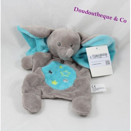 Doudou flachen Elefanten NICOTOY Star blau 24 cm grau