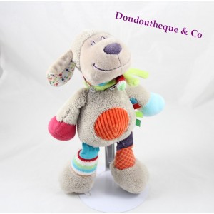 Doudou mouton NICOTOY gris écharpe multicolore 28 cm