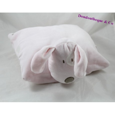 Doudou cushion dog OBAÏBI blue black eye white plush transformable 30 cm