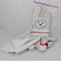 Doudou handkerchief rabbit red blue white MARÈSE 27 cm
