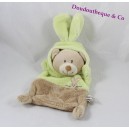 Doudou flat Grain of wheat bear disguised as green rabbit brown beige