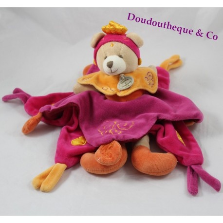 Doudou plat princesse ours DOUDOU ET COMPAGNIE Indidous rose orange  30 cm