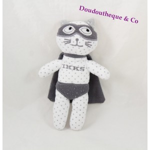 Doudou cat IKKS superhero cape and mask grey white grey pea 20 cm