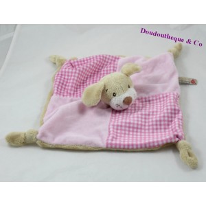 Hund flach Doudou KEEL TOYS rosa Beige Fliesen Knoten 25 cm