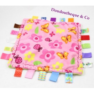 Doudou square dish CONGERLE pink flowers butterflies labels 25 cm