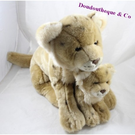 Peluche maman lionne et son bébé lionceau ANNA CLUB PLUSH Wwf lion beige tâches 40 cm