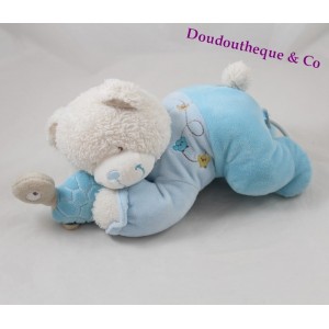 Musikalischen Teddybär TEX blau BABY liegend Schildkröte Doudou Kreuzung 30 cm