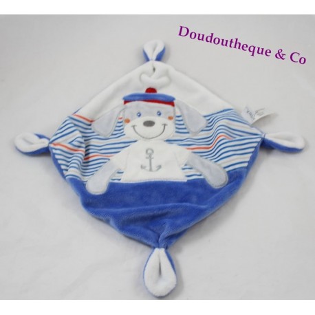 Flache Doudou blau weiße marine TEX Knoten Hund 20 cm Flache Doudou blau weiße marine TEX Knoten Hund 20 cm
