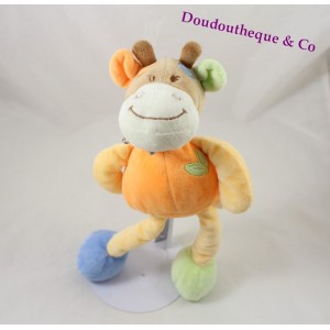 Doudou Giraffe TEX BABY blau grün Orange Blatt grün 30 cm