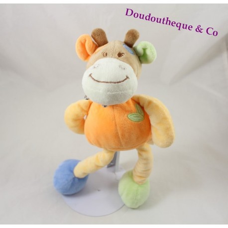 Doudou Giraffe TEX BABY blau grün Orange Blatt grün 30 cm