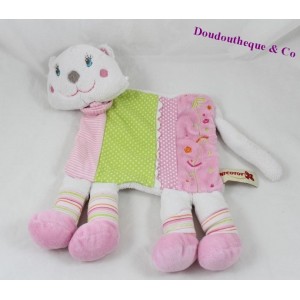 Doudou flat cat NICOTOY pink green 4-legged 26 cm