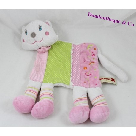 Doudou flachen Katze NICOTOY pink grün 4-beinigen 26 cm