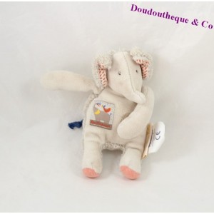 Doudou attache tétine éléphant MOULIN ROTY Les Papoum beige 13 cm