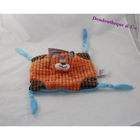 Doudou flachen Katze FUNKY COLLECTION orange braun Cord Relief 20 cm