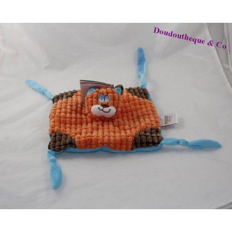 Doudou flachen Katze FUNKY COLLECTION orange braun Cord Relief 20 cm Doudou flachen Katze FUNKY COLLECTION orange braun Cord Relief 20 cm