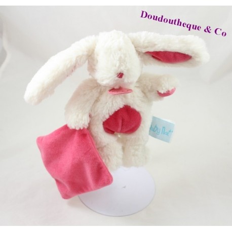 Doudou mouchoir lapin BABY NAT' Les câlins blanc rose BN071 18 cm