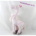 Peluche jirafa cinta ver guisantes nodo gris rosa 28 cm