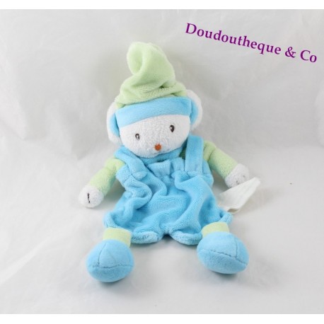 Flache Doudou Maus KIMBALOO grün blau Mütze 23 cm Flache Doudou Maus KIMBALOO grün blau Mütze 23 cm