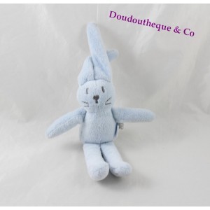 Mini doudou lapin JACADI bleu brodé fils gris 25 cm