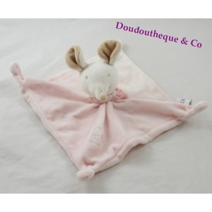 Doudou Schale rosa Beige weiße Maus OBAÏBI 20 x 20cm