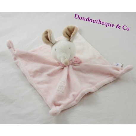 Doudou Schale rosa Beige weiße Maus OBAÏBI 20 x 20cm Doudou Schale rosa Beige weiße Maus OBAÏBI 20 x 20cm