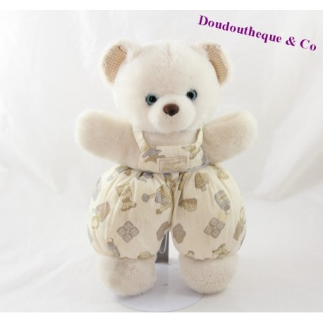 Teddy bear bread and chocolate Vintage bib patterned blue eyes 26 cm