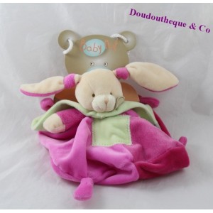 Doudou plat Lapin mem pas cap / mem pacap BABY NAT rose et vert