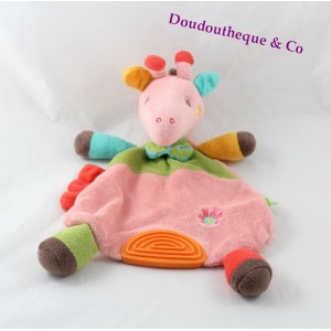 Doudou Giraffe flach rosa ring BABYSUN Zähne 30 cm