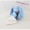 Doudou Hase DOUDOU und Firma blaues Taschentuch "meine Kuscheldecke" weiße Blume 14 cm sitzend