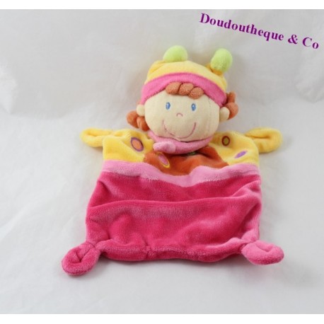 Doudou plat Clown NICOTOY jaune orange rose Doudou plat Clown NICOTOY jaune orange rose