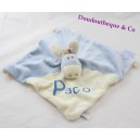 Doudou flat donkey Paco NOUKIE's puppet blue and beige embroidered