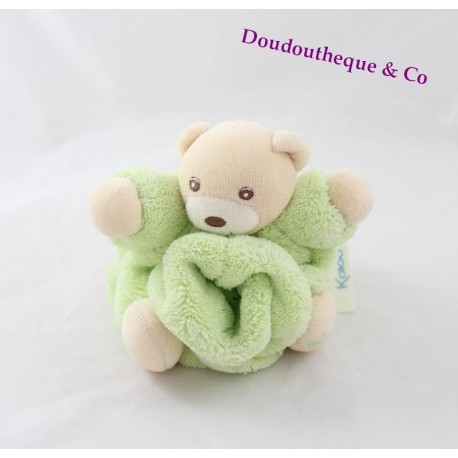 Mini doudou ours KALOO vert plume attache tétine 12 cm