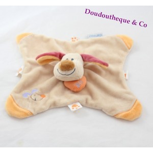 Doudou flachen Hund Bo NATTOU Beige orange Herz Marionette 27 cm