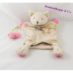 Doudou marionnette chat BABY NAT' Mme Miaou beige étoile rose 27 cm