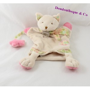 Gato marioneta de Doudou bebé NAT' Sra. Miaou beige estrella rosa 27 cm