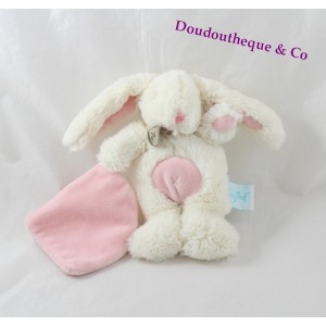 Doudou mouchoir lapin BABY NAT blanc mouchoir rose 21 cm