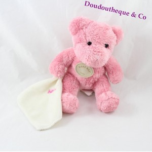 Peluche de oso BABY NAT' rosa oso pañuelo blanco 20 cm