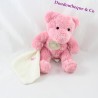 Doudou Ours BABY NAT' ours rose mouchoir blanc 20 cm