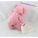 Doudou Ours BABY NAT' ours rose mouchoir blanc 20 cm
