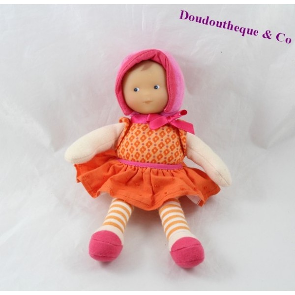 Doudou poupée bébé COROLLE orange rose fleur 24 cm - SOS doudou