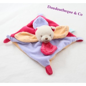 Doudou plat Chat étoile BABY NAT' gribouillis violet parme orange rose