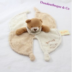 Doudou plat ours BABY NAT collection Bamboo beige marron 32 cm