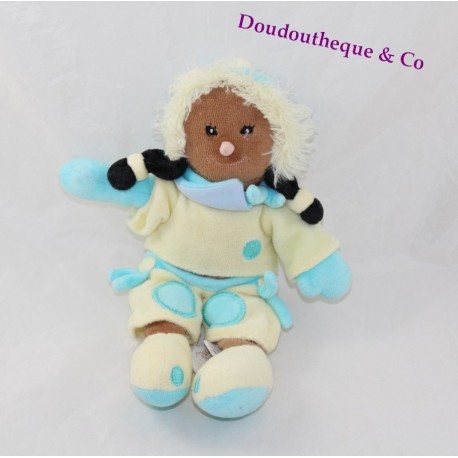 Poupée noire BABY NAT' esquimau poupée de chiffon bleu jaune 23 cm Poupée noire BABY NAT' esquimau poupée de chiffon bleu jaune 23 cm