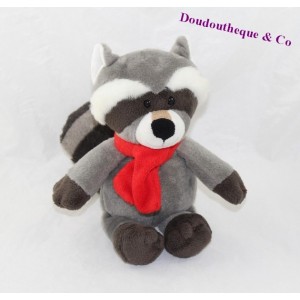 Plush raccoon FERRERO KINDER 23 cm red grey scarf