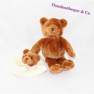 Teddy bear BABY NAT' Brown with his blankie handkerchief 20 cm