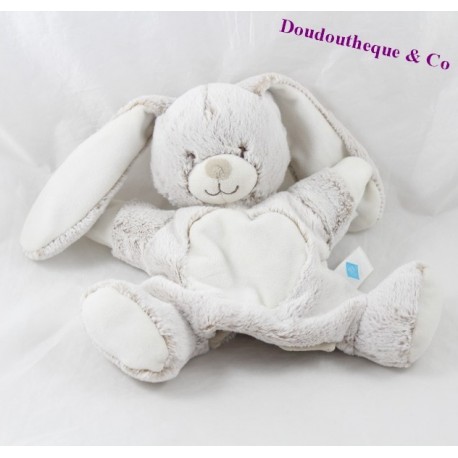 Doudou Marionette Kaninchen TEX Beige weiße langhaarige Kreuzung 22 cm