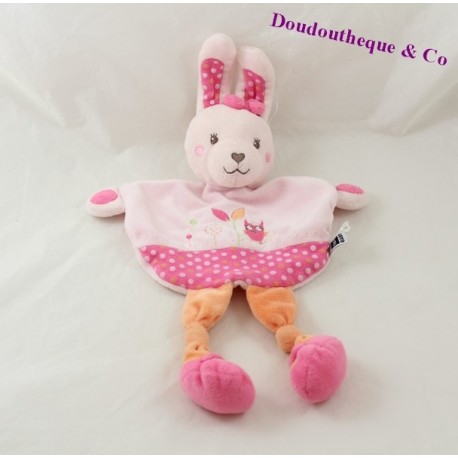 Doudou Kaninchen flach TEX BABY Carrefour rosa Eule Baum 29 cm