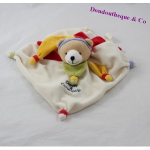 Doudou flat bear BLANKIE and company Harlequin yellow red petals 20 cm